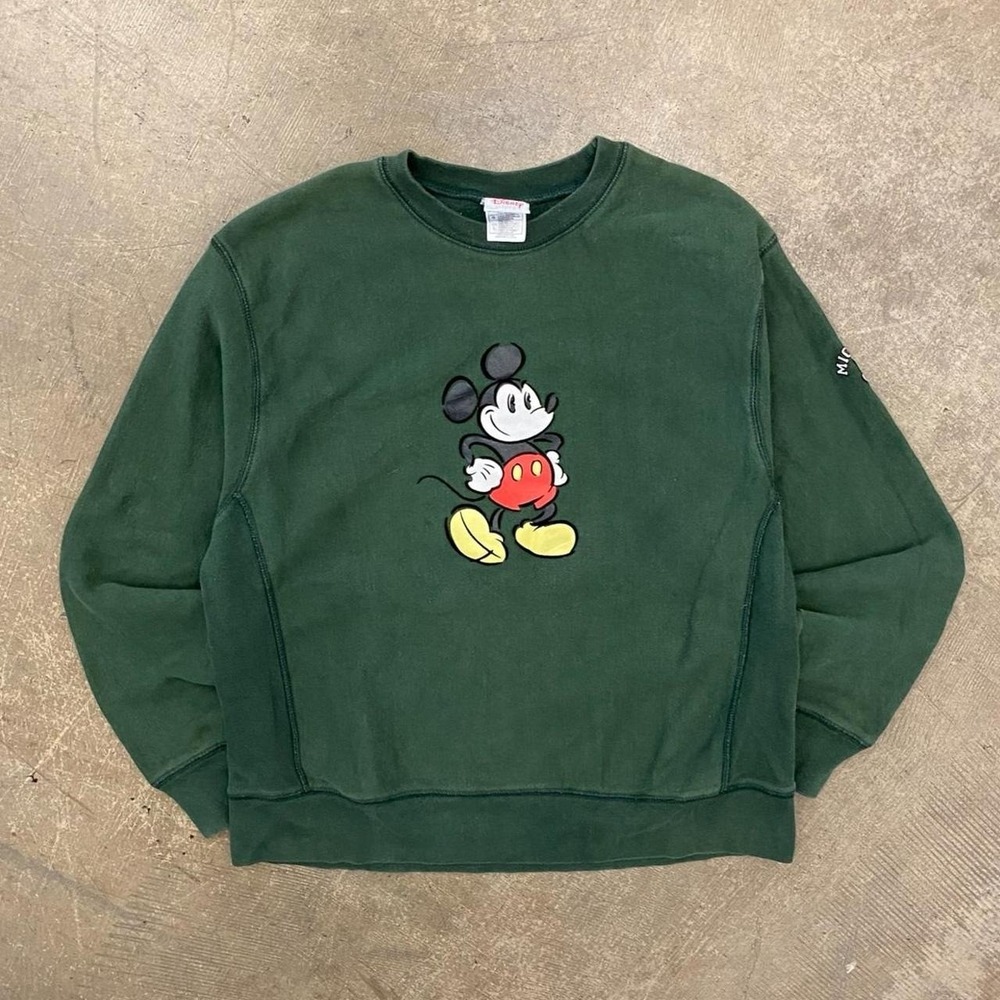 Vintage Disney Mickey Mouse 90s Forest Green Reverse Weave Style Sweatshirt L